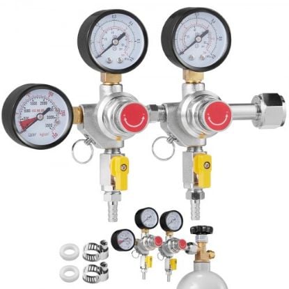 Picture of VEVOR Double Gauge Regulator, CO2 Regulator Gauge with 0-60PSI, Heavy Duty CO2 Gauge Gas System, Draft Beer Regulator with Check Valve, Adjustable Pressure Regulator for Draft Beer Homebrew, CGA320