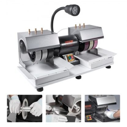 Picture of VEVOR Cabbing Machine, 6" 1/4HP 1800rpm Efficient, Lapidary Rock Grinder Polisher With Lamp & Water Pump, Gem Faceting Machine, Rock Grinding Machine for Gem Jade Stone, Create Cabochons for Necklaces