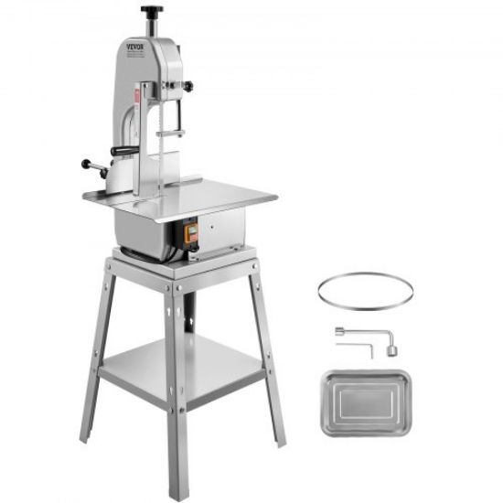 Picture of VEVOR Commercial Electric Meat Bandsaw, 850W Stainless Steel Vertical Bone Sawing Machine, Workbeach 23.6" x 18.3", 0.16-9.1 Inch Cutting Thickness, Frozen Meat Cutter with 2 Blades for Rib Pork Beef