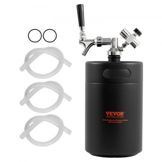 Picture of VEVOR Beer Growler Tap System, 64Oz 1.89L Mini Keg, 304 Stainless Steel Pressurized Beer Growler, Keg Growler with Pressure Display, CO2 Regulator Faucet, Leak-Proof Ring For Draft Homebrew Craft Beer