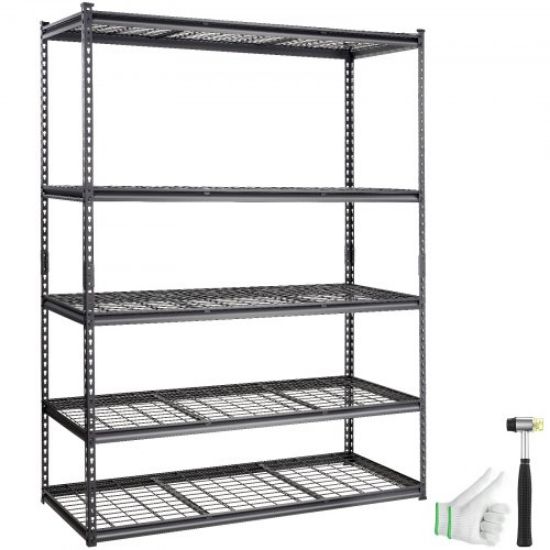 Picture of VEVOR Storage Shelving Unit with Wheels, 4-Tier Adjustable, 700 lbs Capacity, Heavy Duty Garage Shelves Metal Organizer Wire Rack, Black, 47.2" L x 17.7" W x 74" H for Kitchen Pantry Basement Bathroom