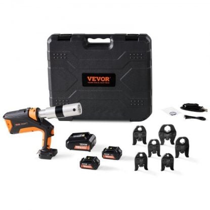 Picture of VEVOR PEX Pipe Crimping Tool Kit, Pro Press Crimper for 3/8", 1/2", 3/4" Crimp Rings, with 3 Jaw Dies, PEX Tubing Cutter, Go/No-Go Gauge, Copper Ring Removal Tool, Meets ASTM F1807 Standards