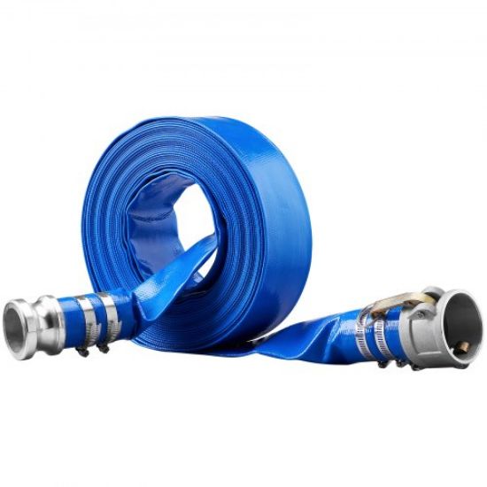 Picture of VEVOR Backwash Hose, 2 in x 50 ft, Heavy-Duty PVC Flat Pool Discharge Hose with Clamps, Weather and Burst Resistant, Compatible with Pumps, Sand Filters, for Swimming Pools Waste Water Draining, Blue