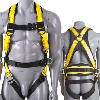 Picture of VEVOR Safety Harness, Full Body Harness, Safety Harness Fall Protection with Added Padding, and Side Rings and Dorsal D-Rings and a Lanyard, ANSI/ASSE Z359.11-2014, 160 lbs Max Weight, S