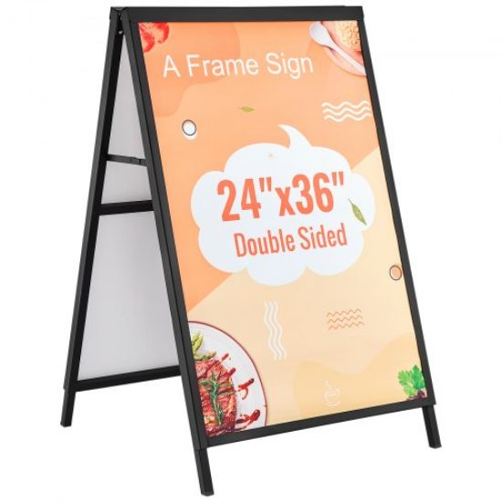 Picture of VEVOR A Frame Sidewalk Sign, 24x36 Inch Heavy Duty Slide-in Signboard Holder, Double-Sided Folding Sandwich Board Signs, Steel Pavement Sign Poster for Outdoor Business Street Advertising (Frame only)