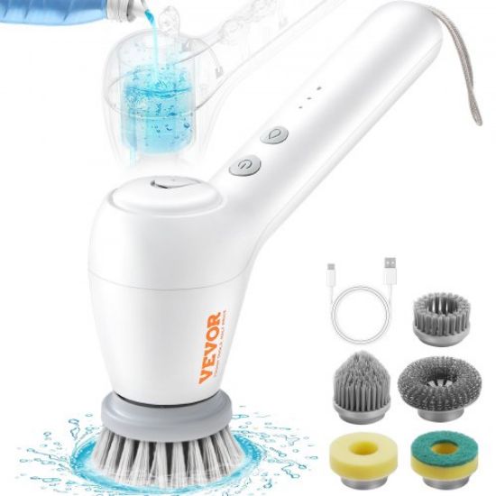 Picture of VEVOR Electric Spin Scrubber, Cordless Electric Cleaning Brush with Auto Detergent Dispenser & 2 Adjustable Speeds, Portable Power Shower Scrubber with 5 Replaceable Brush Heads for Bathroom, Tub