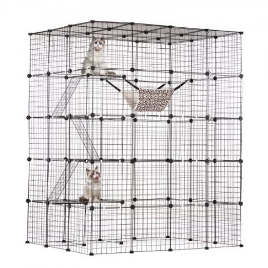 Picture of VEVOR Cat House Outdoor, 3-Tier Large Catio, Cat Enclosure with 360° Rotating Casters, 2 Platforms, A Resting Box and Large Front Door, 29.9 x 34 x 64.1 inch