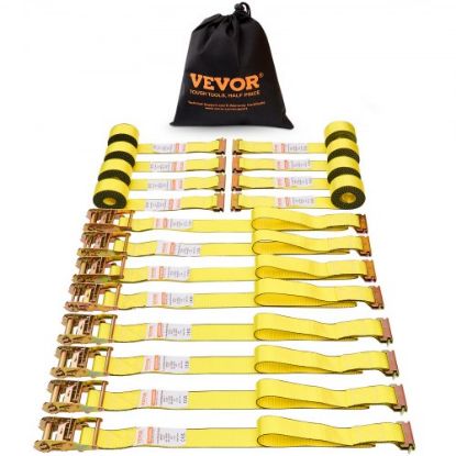 Picture of VEVOR Ratchet Tie Down Straps (8PK), 4400 lb Break Strength, E-Track Endless Ratchet with 8 Premium 2" x 15' Rachet Tie Downs Heavy Duty, for Moving Securing Cargo, Appliances, Lawn Equipment