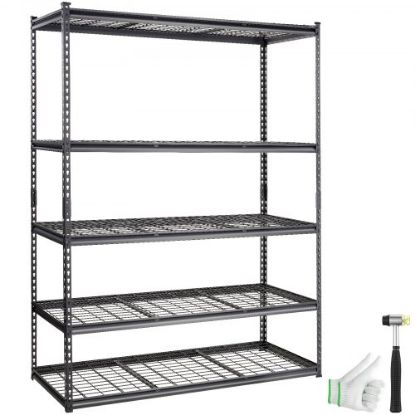 Picture of VEVOR Storage Shelving Unit, 5-Tier Adjustable, 2000 lbs Capacity, Heavy Duty Garage Shelves Metal Organizer Wire Rack, Black, 36" L x 16" W x 72" H for Kitchen Pantry Basement Bathroom Laundry Closet