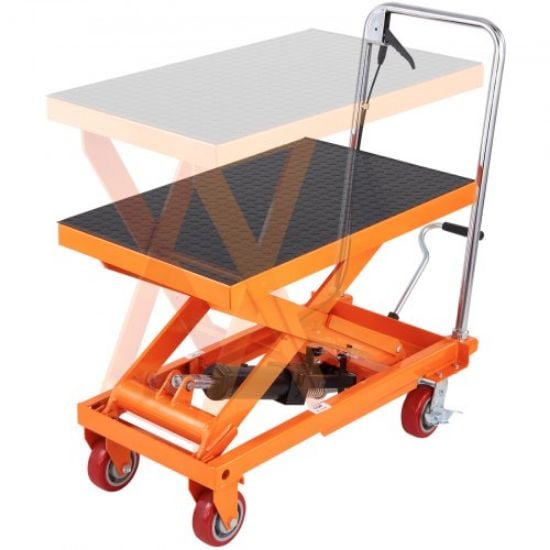 Picture of VEVOR Hydraulic Lift Table Cart, 1760lbs Capacity 59" Lifting Height, Manual Double Scissor Lift Table with 4 Wheels and Non-slip Pad, Hydraulic Scissor Cart for Material Handling and Transportation