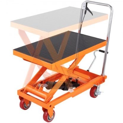 Picture of VEVOR Hydraulic Lift Table Cart, 330lbs Capacity 28.5" Lifting Height, Manual Single Scissor Lift Table with 4 Wheels and Non-slip Pad, Hydraulic Scissor Cart for Material Handling and Transportation