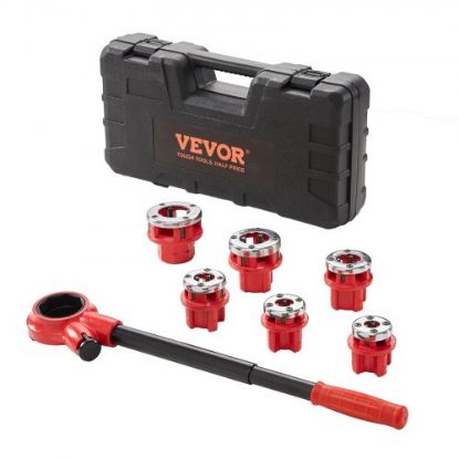 Picture of VEVOR Ratchet Pipe Threader Kit, 1/2" NPT, 3/4" NPT, 1" NPT Manual Ratcheting Pipe Threader, Portable Pipe Threading Tool Set with 3PCS NPT Dies, Storage Case for Galvanized Aluminum Iron Copper Pipes