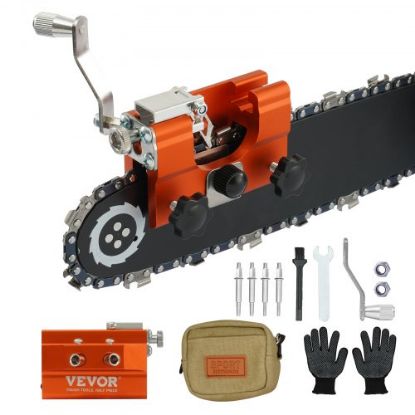 Picture of VEVOR Chainsaw Sharpener, Hand-Cranked Chainsaw Sharpening Jig Kit for 4"-22" Chain Saw, Potable Chainsaw Chain Sharpener Tool with 4 Sharpening Heads, Storage Bag for Home DIY, Lumberjack, Landscaper