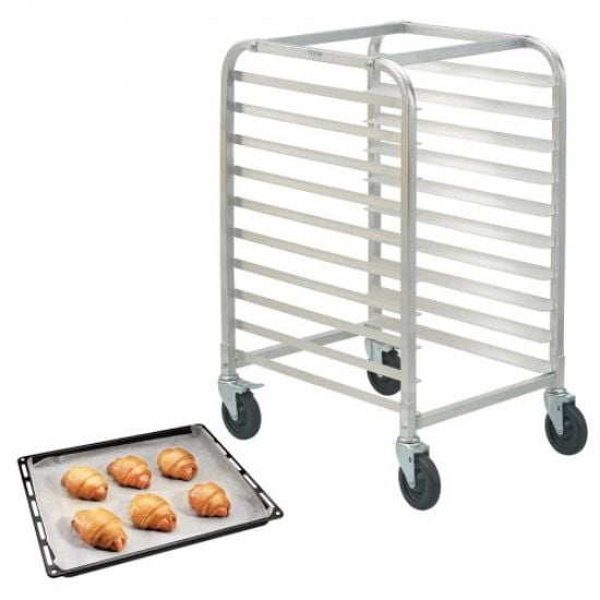 Picture of VEVOR Bun Pan Rack, 10-Tier Commercial Bakery Racks with Brake Wheels, Aluminum Racking Trolley Storage for Half & Full Sheet, Speed Rack For Kitchen Home, Bread Baking Equipment, 26"L x 20.3"W x 39"H