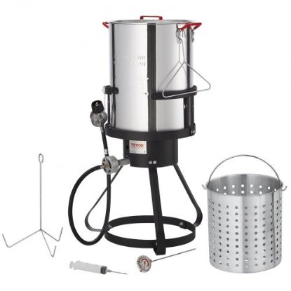 Picture of VEVOR Turkey Deep Fryer, 30-qt Turkey & 10-qt Fish Steamer Cooker Set, Outdoor Aluminum Seafood Frying Pot, 54,000 BTU Burner Propane Gas Boiler, Includes Baskets, Perforated Poultry Rack, Thermometer