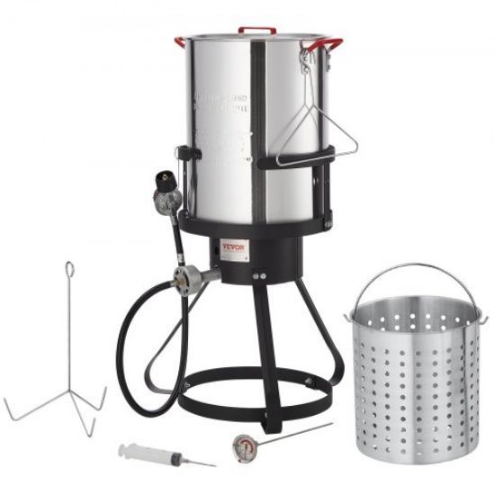 Picture of VEVOR Turkey Deep Fryer, 30-qt Turkey Fryer Boiler Steamer Cooker Set, Outdoor Aluminum Seafood Frying Pot, 54,000 BTU Burner Propane Gas Boiler, Includes Basket, Perforated Poultry Rack, Thermometer