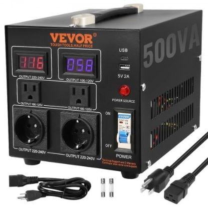 Picture of VEVOR Voltage Converter Transformer, 3000W, Heavy Duty Step Up/Down Transformer, Convert from 110 Volt to 220 Volt and  from 220 Volt to 110 Volt, with US Outlet EU Outlet 5V USB Port, CE Certified