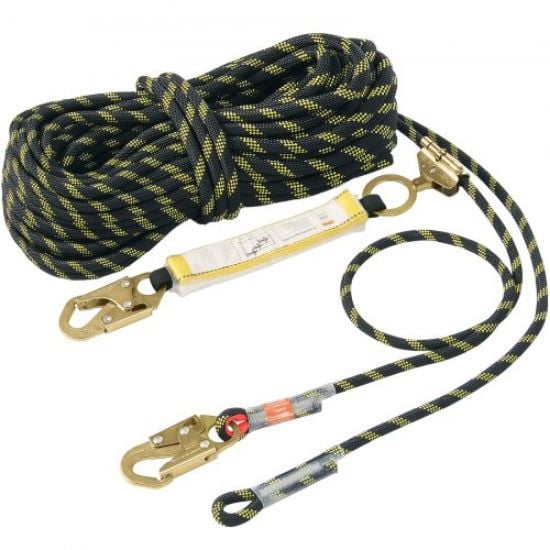 Picture of VEVOR Vertical Lifeline Assembly, 0.55'' x 25' Fall Protection Rope with 30 KN Breaking Tension, Polyester Roofing Rope with Steel Snap Hooks, Rope Grab, and Shock Absorber, ANSI Compliant