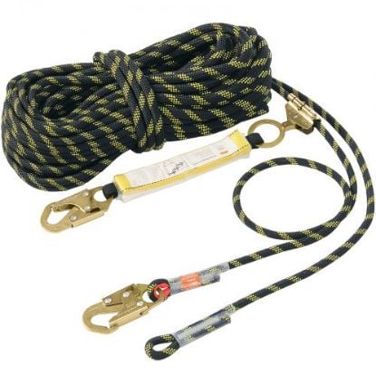 Picture of VEVOR Vertical Lifeline Assembly, 0.55'' x 100' Fall Protection Rope with 30 KN Breaking Tension, Polyester Roofing Rope with Steel Snap Hooks, Rope Grab, and Shock Absorber, ANSI Compliant