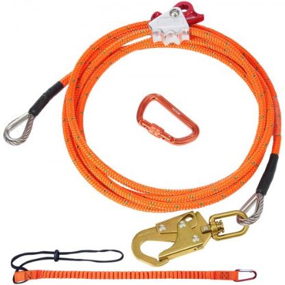 Picture of VEVOR Steel Core flipline, 1/2" x 8' Arborist Flipline, Flip Line for Tree Climbing with Alloy Steel Snap Hook, Aluminum Alloy Carabiner and Extra Tool Lanyard, for Arborist, Tree Climbers