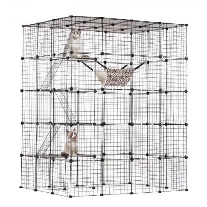 Picture of VEVOR Catio, 4-Tier Large Cat Cages Indoor, Detachable Metal Playpen Enclosure with 360° Rotating Casters, with 3 Ladders and a Hammock for 1-3 Cats, 35.4x23.6x51 inch