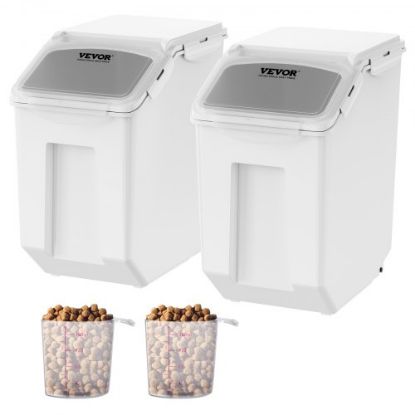 Picture of VEVOR Ingredient Storage Bin, 2 x 15L Dispenser Bin with 2 Measuring Cups, Attachable Casters and Airtight Lid, 2 Pcs/Set Dog Pet Food Storage Container, PP Material Kitchen Rice Cereal Flour Bin