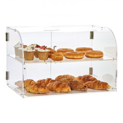 Picture of VEVOR Pastry Display Case, 2-Tier Commercial Countertop Bakery Display Case, Acrylic Display Box with Rear Door Access & Removable Shelves, Keep Fresh for Donut Bagels Cake Cookie, 20.7"x13.2"x11.9"