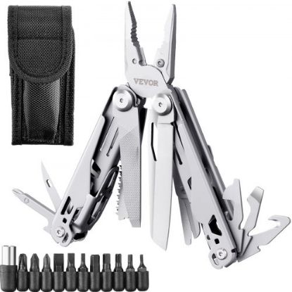 Picture of VEVOR 16-In-1 Multitool Pliers, Multi Tool Pliers, Cutters, Knife, Scissors, Ruler, Screwdrivers, Wood Saw, Can Bottle Opener, with Safety Locking and Sheath, for Survival, Camping, Hunting and Hiking