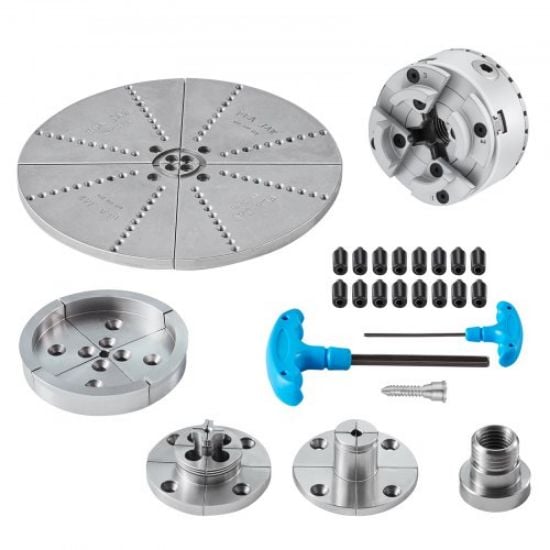 Picture of VEVOR 3-Jaw Lathe Chuck, 4'', Self-Centering Lathe Chuck, 0.08-4 in/2 -100 mm Clamping Range with T-key Fixing Screws Reversible Jaws, for Lathe 3D Printer Machining Center Milling Drilling Machine