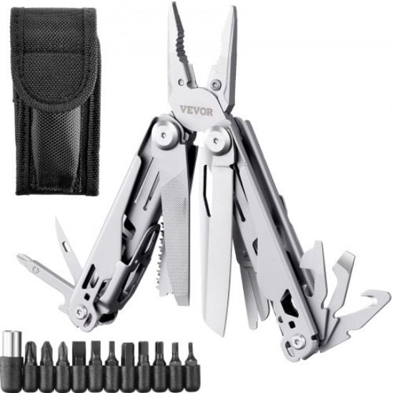 Picture of VEVOR 17-In-1 Multitool Pliers, Multi Tool Pliers,  Cutters, K-nife, Scissors Ruler, Screwdrivers, Wood Saw, Can Bottle Opener with Safety Locking and Sheath for Survival, Camping, Hunting and Hiking