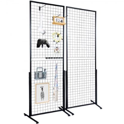 Picture of VEVOR 2' x 5.6' Grid Wall Panels Tower, 2 Packs Wire Gridwall Display Racks with T-Base Floorstanding, Double Side Gridwall Panels for Art Craft Shows, Retail Display with Extra Clips and Hooks