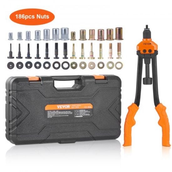 Picture of VEVOR Rivet Nut Tool, 14” Rivnut Tool Kit with 7 PCS Metric and SAE Mandrels, 70 PCS Assorted Rivet Nuts, 10-24, 1/4-20, M6, 5/16-18, M8, 3/8-16, M10, Rivet Nut Kit With Rugged Carrying Case