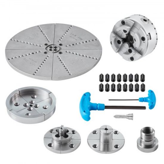 Picture of VEVOR 3-Jaw Lathe Chuck, 10'', Self-Centering Lathe Chuck, 0.24-9.84 in/6-250 mm Clamping Range with T-key Fixing Screws Hexagon Wrench, for Lathe 3D Printer Machining Center Milling Drilling Machine