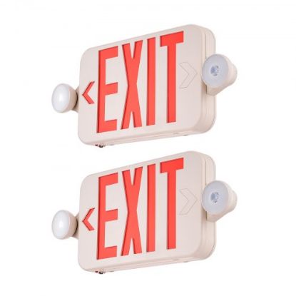 Picture of VEVOR LED Exit Sign with Emergency Lights, Two Heads Emergency Exit Light with Battery Backup, Combo Red Letter Fire Exit Lighting, Commercial Exit Signs for Business, White Tested to UL Standards