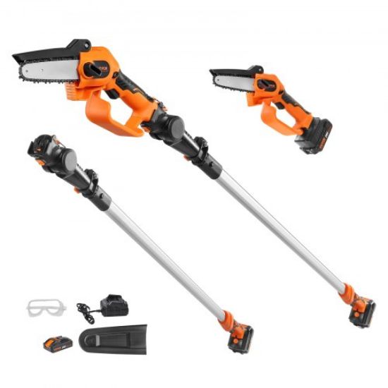 Picture of VEVOR 2-in-1 Cordless Pole Saw & Mini Chainsaw, 20V 2Ah Battery Pole Chainsaw, 5" Cutting Capacity 8 ft Reach Pole Saw for Branch Cutting & Tree Trimming (Battery and Blade Cover Included)