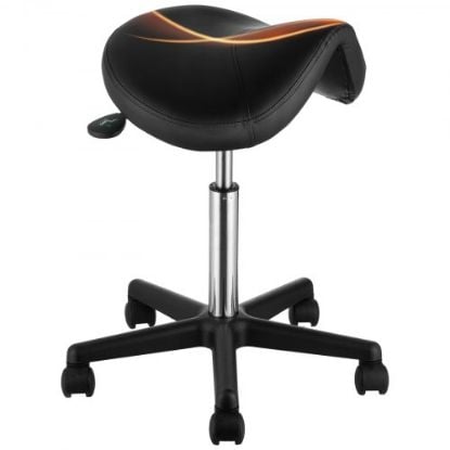 Picture of VEVOR Saddle Stool with Wheels, 400 LBS Weight Capacity, Height Adjustable Thickened PU Leather Swivel Saddle Stool Chair for Salon, Spa, Tattoo, Clinic, Black