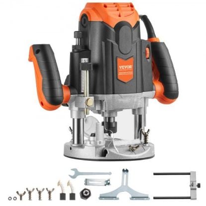 Picture of VEVOR Plunge Router, 3-1/4 HP, 120V, 12000-23000 RPM Variable Speed, Electronic Plunge Base Router, Plunge Woodworking Router Kit with Carry Case, Parallel Guide, Straight Guide, 1/4" Collet Cone Set