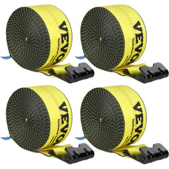 Picture of VEVOR Winch Straps, 4" x 40', 6000 lbs Load Capacity, 18000 lbs Break Strength, Truck Straps with Flat Hook, Flatbed Tie Downs Cargo Control for Trailers, Farms, Rescues, Tree Saver, Yellow (10 Pack)