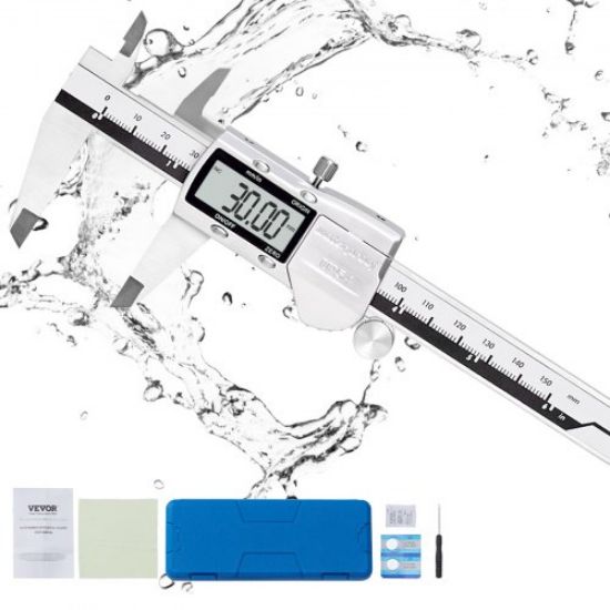 Picture of VEVOR Digital Caliper, Calipers Measuring Tool 0-6", Electronic Micrometer Caliper with Large LCD Screen, IP54 Waterproof & 4 Measurement Modes, Inch and Millimeter Conversion, Two Batteries Included