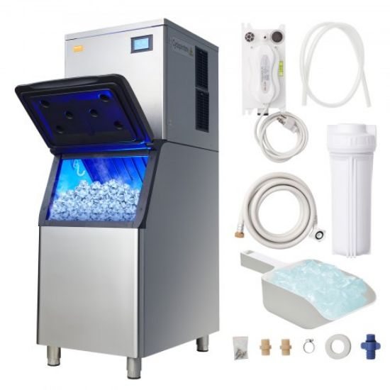 Picture of VEVOR Commercial Ice Maker, 400LBS/24H Ice Making Machine with 330.7LBS Large Storage Bin, 800W Auto Self-Cleaning Ice Maker Machine with 3.5-inch LED Screen for Business Bar Cafe Restaurant