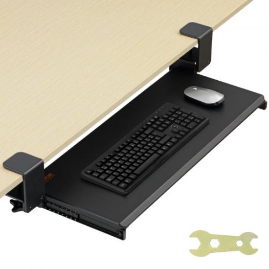 Picture of VEVOR Keyboard Tray under Desk Adjustable Height, Height and Angle Adjustable under Desk Keyboard Tray Slide out, Large 25x9.8 inch Keyboard Holder under Desk for Typing in Home, Office Work