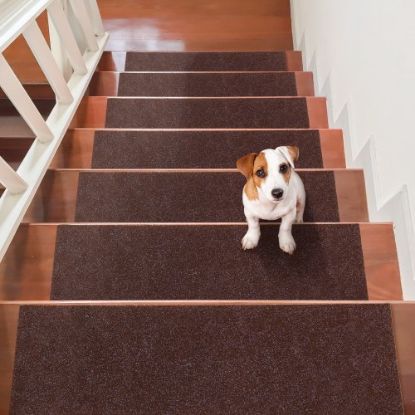 Picture of VEVOR Stair Treads, Stairs Carpet Non Slip 9" x 28", Indoor Stair Runner for Wooden Steps, Anti Slip Carpet Soft Edging Stair Rugs Mats for Kids Elders and Dogs, 15 pcs, Brown