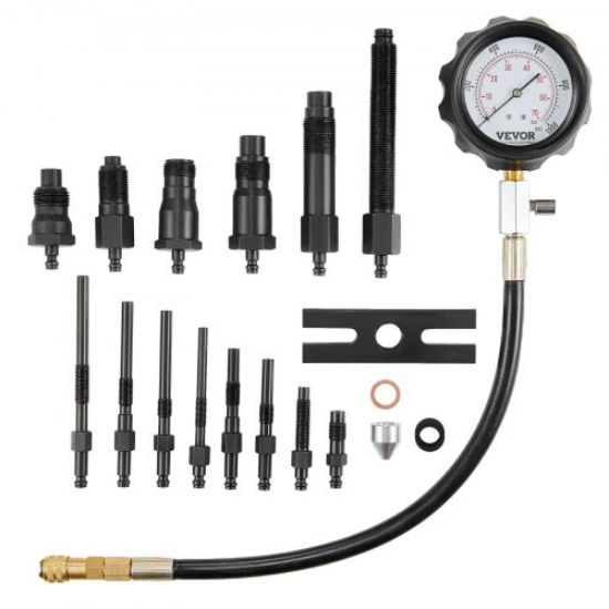 Picture of VEVOR Compression Tester Adapter Kit, 9 Pcs Automotive Engine Cylinder Leak Down Compression Test, Accurate Dual Scale Pressure Gauge 0-300 psi, with Long Reach Hoses and Case for Engine Cylinders