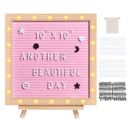 Picture of VEVOR Black Felt Letter Board, 10"x10" Felt Message Board, Changeable Sign Boards with 510 Letters, Stand, and Built-in LED Lights, Baby Announcement Sign for Home Classroom Office Decor Wedding