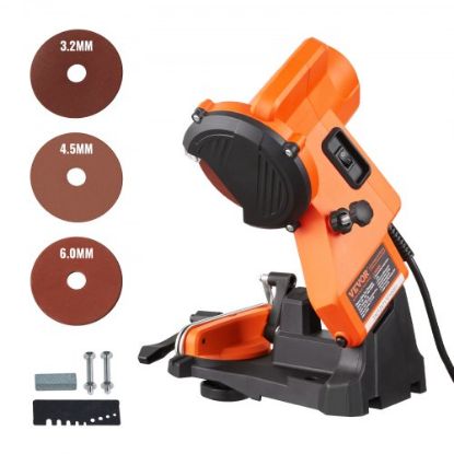 Picture of VEVOR Electric Chainsaw Sharpener Kit, 35000RPM Electric Handheld Saw Chain Blade Sharpener, 6 Speeds Professional Chain Saw Sharpener Tool with 4 Titanium-Plated Sharpening Wheels, Angle Attachment