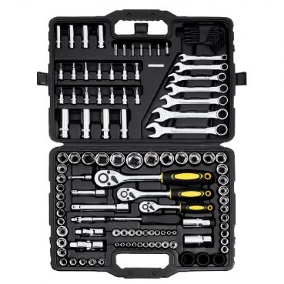 Picture of VEVOR Socket Set, 1/4 Inch Drive Socket and Ratchet Set, 6-Point Socket Opening, 54 Pieces Tool Set SAE and Metric, Deep and Standard Sockets, 5/32-9/16 in, 4-14 mm, with Accessories, Storage Case