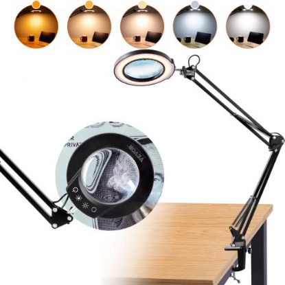 Picture of VEVOR Magnifying Glass with Light and Stand, 5X Magnifying Lamp, 4.3" Glass Lens, Base and Clamp 2-in-1 Desk Magnifier with Light, 64 LED Lights 5 Color Modes, for Close Work Reading Repair Crafts