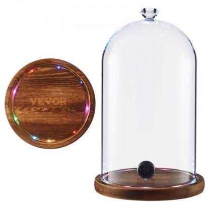 Picture of VEVOR Smoking Cloche, 6.9 inch Glass Dome Cover with Wooden Base, Smoker Gun Smoke Infuser Accessory for Plates, Bowls, and Glasses, Specialized Cloche Dome Cover Lid for Cocktails Drinks Foods, Clear