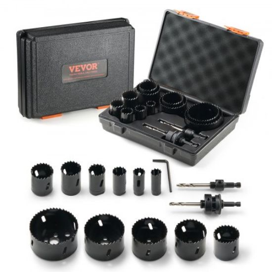 Picture of VEVOR Hole Saw Kit, 11 PCS Saw Blades, 2 Drill Bits, 1 Hex Wrench, General Purpose Size from 3/4" to 3", Bi Metal M42 Hole Saw Set with Carrying Case, Ideal for Wood Board, Plastic and Iron Plate