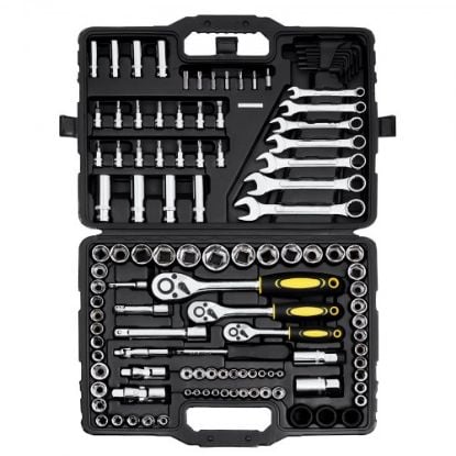 Picture of VEVOR Socket Set, 1/4" and 3/8" Drive Socket and Ratchet Set, 6-Point Socket Opening, 106 Pcs Tool Set SAE and Metric, Deep and Standard Sockets, 5/32-1 in, 5-19 mm, with Accessories, Storage Case